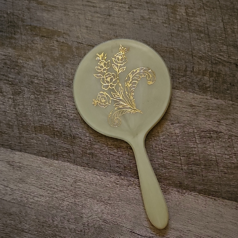 Hand Mirror with Gold Floral Detail